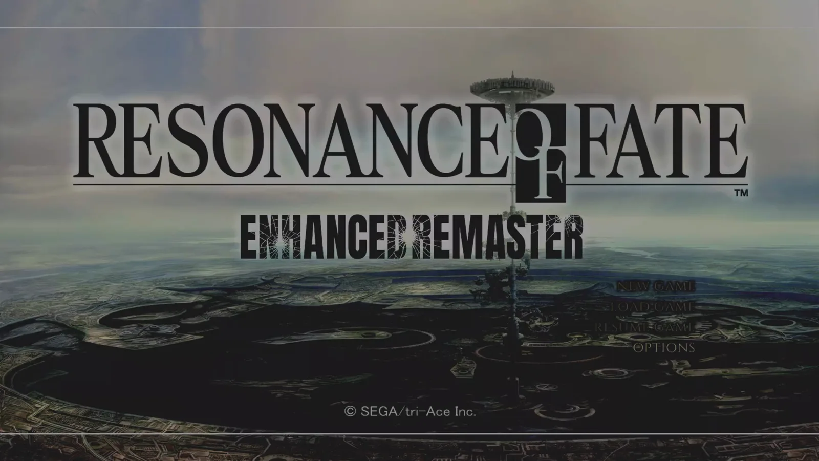 Enhanced Remaster title menu with New Game Load and Options on Resonance of Fate Steam build